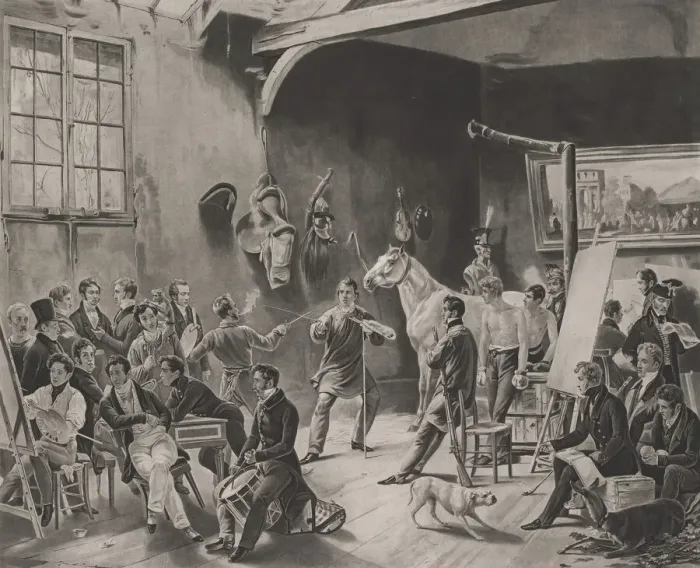 Framed Print : The Studio of Horace Vernet (Interieur d un Atelier), 1824. Creator: Emile Jean-Horace Vernet Framed Print : The Studio of Horace Vernet (Interieur d un Atelier), 1824. Creator: Emile Jean-Horace Vernet