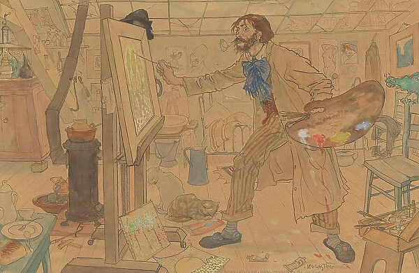 Studio of a modern painter, c.1908. Creator: Leo Gestel