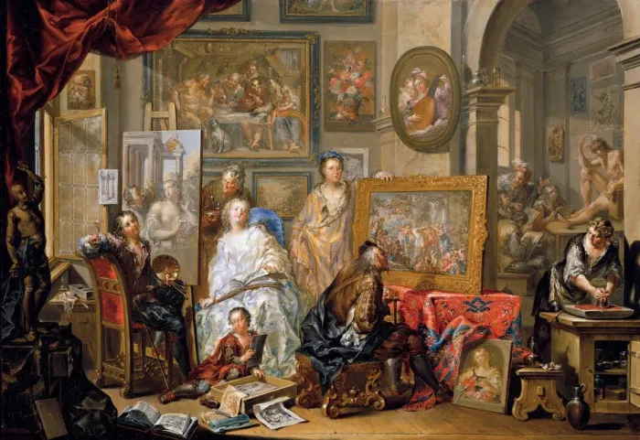 Framed Print : Studio of the painter. Artist: Platzer, Johann Georg (1704-1761) Framed Print : Studio of the painter. Artist: Platzer, Johann Georg (1704-1761)