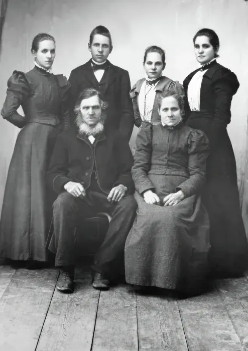 Framed Print : Studio portrait: Sitting: Lispa Per, Karin Eriksson Standing from left Anna, Edvard... 1890-1900. Creator: Lars Olsson Akerman. Studio portrait: Sitting: Lispa Per, Karin Eriksson Standing from left Anna, Edvard... 1890-1900 Framed Print : Studio portrait: Sitting: Lispa Per, Karin Eriksson Standing from left Anna, Edvard... 1890-1900. Creator: Lars Olsson Akerman. Studio portrait: Sitting: Lispa Per, Karin Eriksson Standing from left Anna, Edvard... 1890-1900