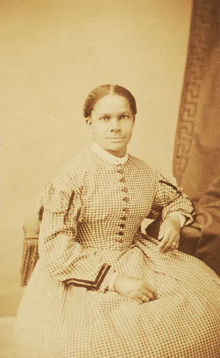 Framed Print : Studio portrait of unidentified seated woman wearing check dress, c1860-c1869. Creator: Decamp & Crane. Studio portrait of unidentified seated woman wearing check dress, c1860-c1869. Creator: Decamp & Crane Framed Print : Studio portrait of unidentified seated woman wearing check dress, c1860-c1869. Creator: Decamp & Crane. Studio portrait of unidentified seated woman wearing check dress, c1860-c1869. Creator: Decamp & Crane