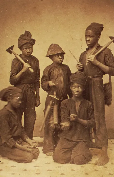 Framed Print : Studio portrait of young chimney sweeps, c1870. Creator: J. N. Wilson Framed Print : Studio portrait of young chimney sweeps, c1870. Creator: J. N. Wilson