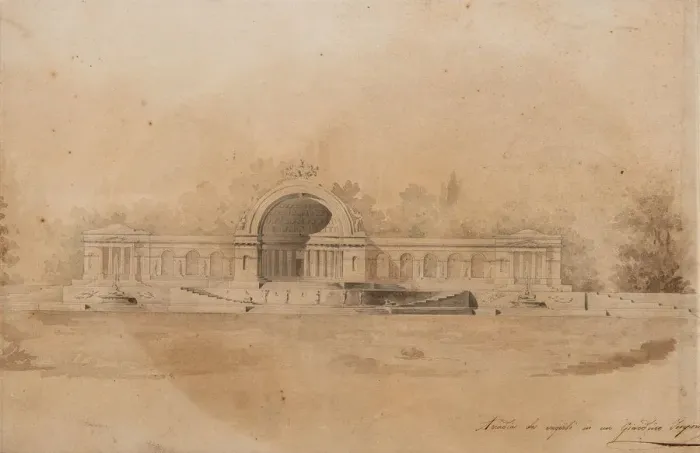Framed Print : Study of an Arcade for Tsarskoye Selo. Artist: Quarenghi, Giacomo Antonio Domenico (1744-1817) Framed Print : Study of an Arcade for Tsarskoye Selo. Artist: Quarenghi, Giacomo Antonio Domenico (1744-1817)