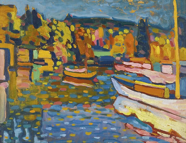 Study for autumn landscape with boats. Artist: Kandinsky, Wassily Vasilyevich (1866-1944)