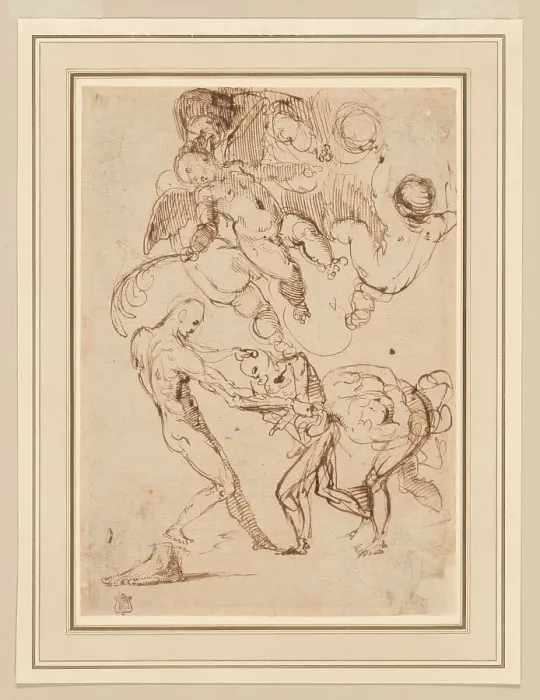 Framed Print : A Study of Bound Male Figures being Manhandled, and Various Putti, One Holding a Palm... n.d. Creator: Unknown Framed Print : A Study of Bound Male Figures being Manhandled, and Various Putti, One Holding a Palm... n.d. Creator: Unknown