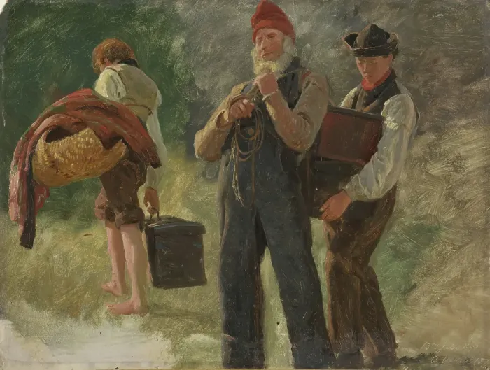 Framed Print : Study of carrying Farmers, 1860. Creator: Anders Monsen Askevold Framed Print : Study of carrying Farmers, 1860. Creator: Anders Monsen Askevold