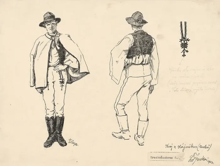 Framed Print : Study of a costume from Hajnikov, around 1920. Creator: Ladislav Treskon Framed Print : Study of a costume from Hajnikov, around 1920. Creator: Ladislav Treskon