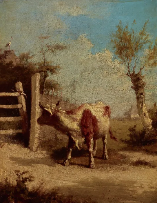 Framed Print : Study of a Cow against a Landscape, between 1875-1880. Creator: Wilhelm Leopolski Framed Print : Study of a Cow against a Landscape, between 1875-1880. Creator: Wilhelm Leopolski