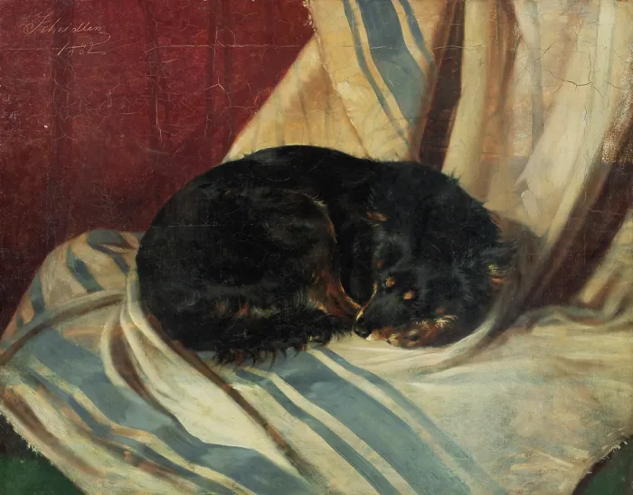 Framed Print : Study of a Dog Lying Down, 1882. Creator: Friedrich Carl von Scheidlin Framed Print : Study of a Dog Lying Down, 1882. Creator: Friedrich Carl von Scheidlin