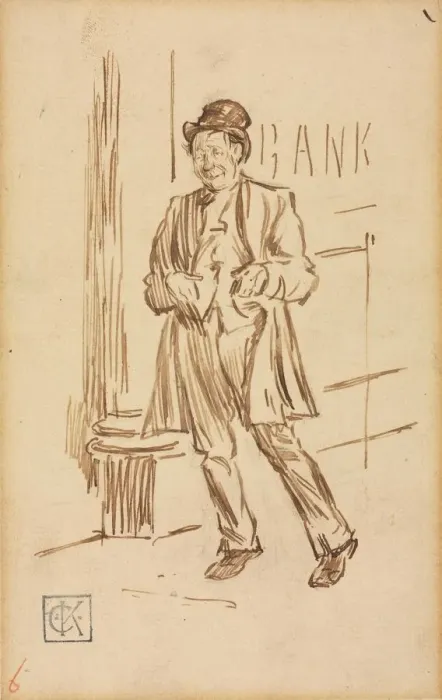Framed Print : Study of a Drunken Man Passing a Bank. Creator: Charles Samuel Keene (British, 1823-1891) Framed Print : Study of a Drunken Man Passing a Bank. Creator: Charles Samuel Keene (British, 1823-1891)