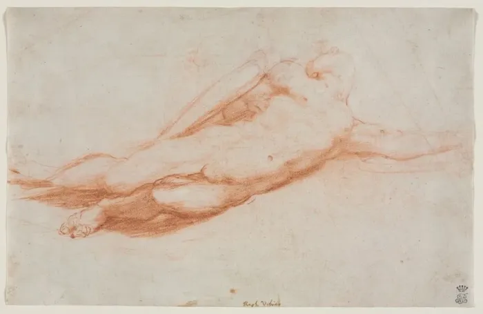 Framed Print : Study of a Fallen Soldier (possibly the Conversion of Saul) (recto)... c. 1525. Creator Framed Print : Study of a Fallen Soldier (possibly the Conversion of Saul) (recto)... c. 1525. Creator