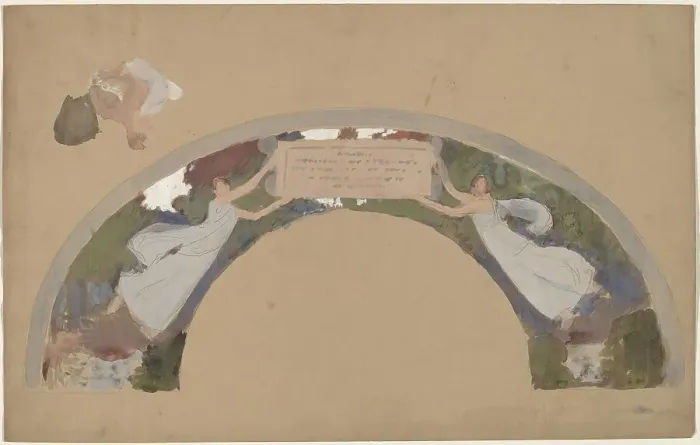 Framed Print : Study of Two Female Figures in Arched Border, 1890 / 1897. Creator: Charles Sprague Pearce Framed Print : Study of Two Female Figures in Arched Border, 1890 / 1897. Creator: Charles Sprague Pearce