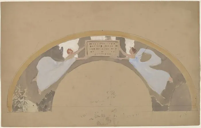 Framed Print : Study of Two Female Figures in Arched Border, 1890 / 1897. Creator: Charles Sprague Pearce Framed Print : Study of Two Female Figures in Arched Border, 1890 / 1897. Creator: Charles Sprague Pearce