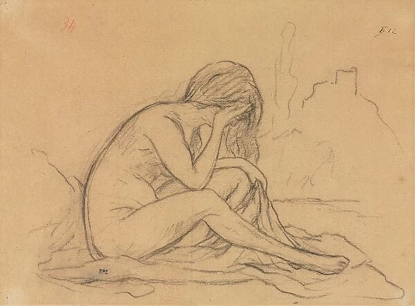 Study of a Female Nude (possibly for an unrealized allegorical painting) (recto), 1800s
