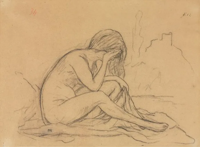 Framed Print : Study of a Female Nude... (recto); Studies of Drapery and Study of a Landscape (verso), 1800s Framed Print : Study of a Female Nude... (recto); Studies of Drapery and Study of a Landscape (verso), 1800s