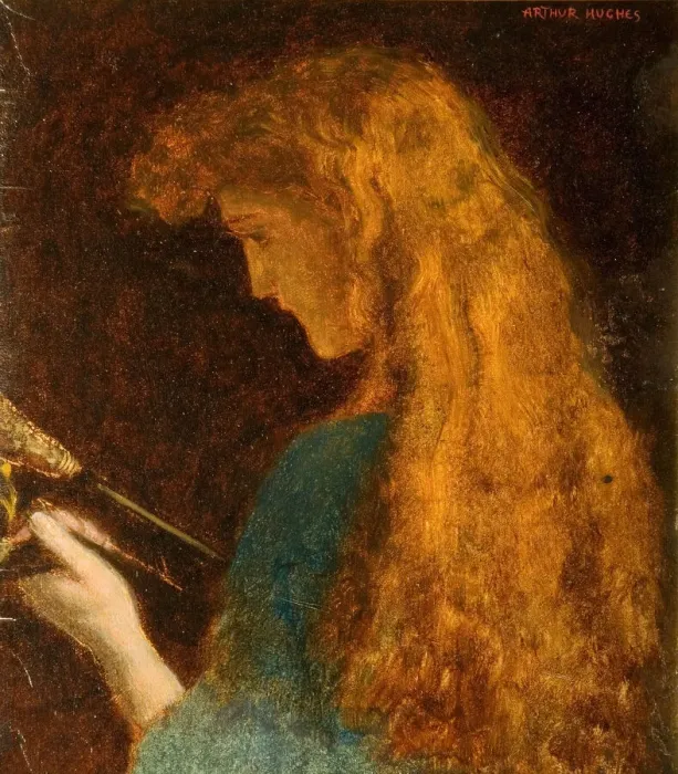 Framed Print : Study of a Girls Head, 1880-1886. Creator: Arthur Hughes Framed Print : Study of a Girls Head, 1880-1886. Creator: Arthur Hughes
