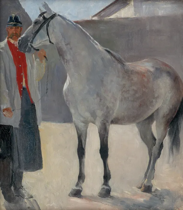 Framed Print : Study of a Grey Horse with a Coachman, around 1895. Creator: Jozef Hanula Framed Print : Study of a Grey Horse with a Coachman, around 1895. Creator: Jozef Hanula