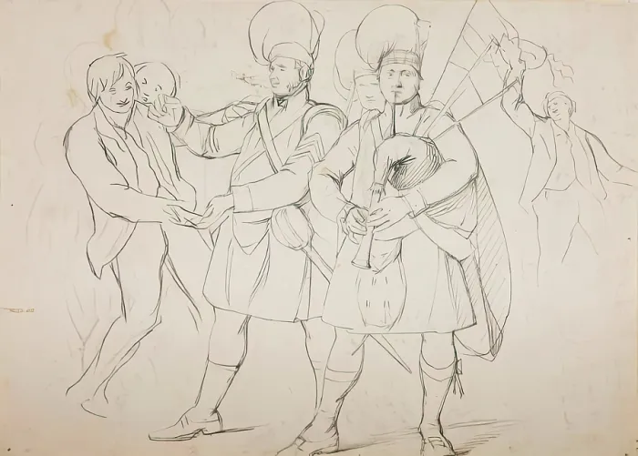 Framed Print : Study for a Group of Recruiting Soldiers in 'A Scotch Fair', c1840s. Creator: John Phillip Framed Print : Study for a Group of Recruiting Soldiers in 'A Scotch Fair', c1840s. Creator: John Phillip