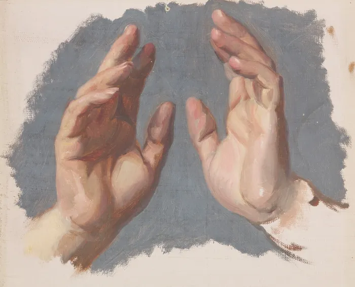 Framed Print : Study of Both Hands of the Bishop for the Painting 'The Oath of Queen Jadwiga', before 1867. Creator: Jozef Simmler