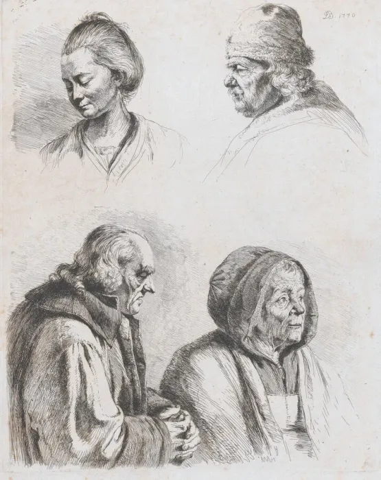 Framed Print : Study of Four Heads, 1770. Creator: Jean-Jacques de Boissieu Framed Print : Study of Four Heads, 1770. Creator: Jean-Jacques de Boissieu
