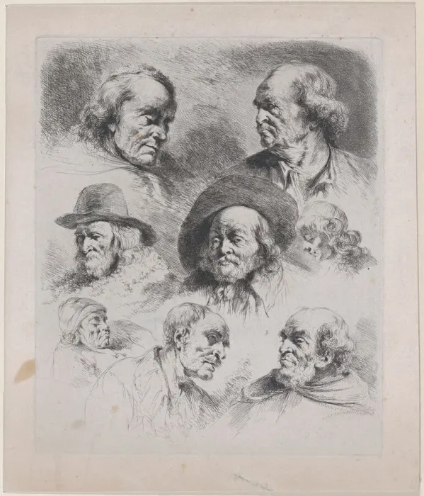 Framed Print : Study of Eight Heads, 1795. Creator: Jean-Jacques de Boissieu Framed Print : Study of Eight Heads, 1795. Creator: Jean-Jacques de Boissieu