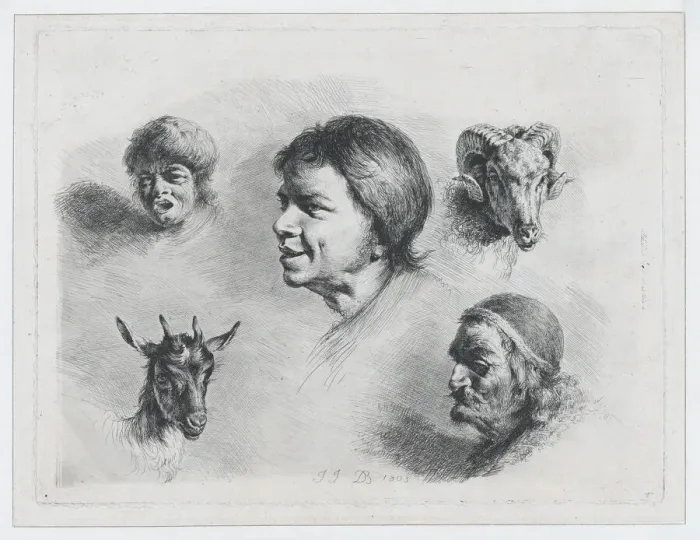 Framed Print : Study of Five Heads, 1803. Creator: Jean-Jacques de Boissieu Framed Print : Study of Five Heads, 1803. Creator: Jean-Jacques de Boissieu