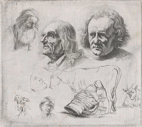 Study of Six Heads and a Milkmaid, 1816. Creator: Ignace Joseph de Claussin
