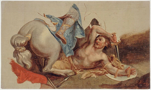 Study of horse and fallen rider, after Le Brun. Creator: Paul-Jacques-Aime Baudry