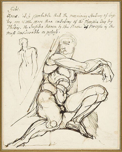Study of Ignudo in Sistine Chapel, Rome (recto); Paraphrase of the Ignudo Seated to... c. 1800. Creator: Henry Fuseli