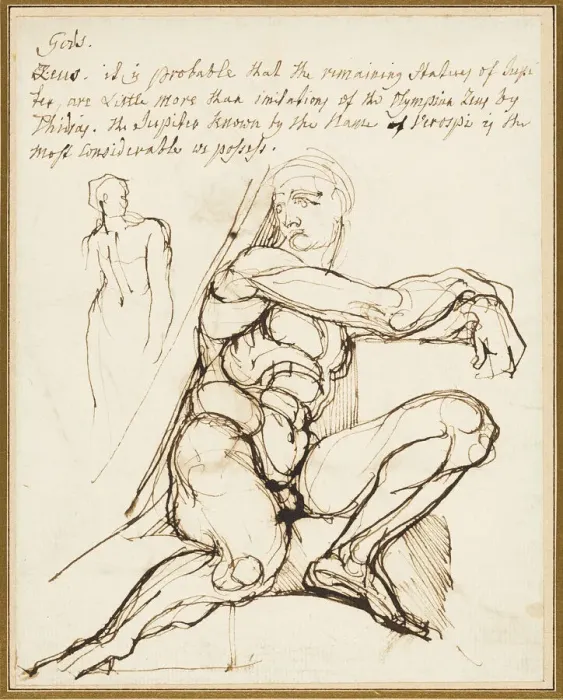 Framed Print : Study of Ignudo in Sistine Chapel, Rome (recto); Paraphrase of the Ignudo Seated to... c. 1800. Creator: Henry Fuseli Framed Print : Study of Ignudo in Sistine Chapel, Rome (recto); Paraphrase of the Ignudo Seated to... c. 1800. Creator: Henry Fuseli