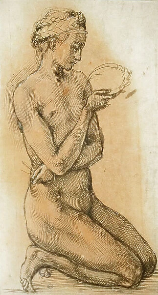 Study of a Kneeling Nude Girl for 'The Entombment', ca 1500-1501. Creator: Buonarroti, Michelangelo (1475-1564). Study of a Kneeling Nude Girl for 'The Entombment', ca 1500-1501. Creator: Buonarroti, Michelangelo (1475-1564)