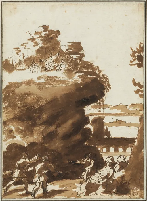 Framed Print : Study for a Landscape with the Sermon on the Mount, between 1656 and 1679. Creator: Guillaume Courtois Framed Print : Study for a Landscape with the Sermon on the Mount, between 1656 and 1679. Creator: Guillaume Courtois