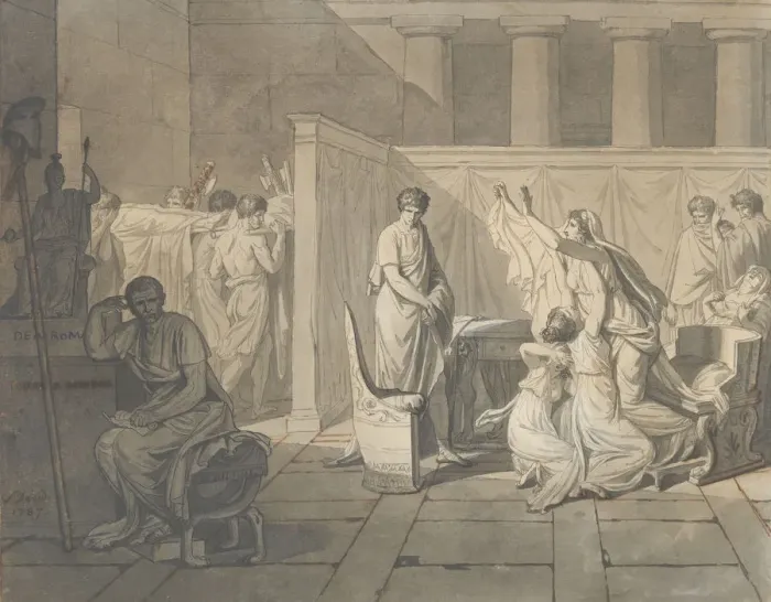 Framed Print : Study for The Lictors Bringing Brutus the Bodies of his Sons, 1787 Framed Print : Study for The Lictors Bringing Brutus the Bodies of his Sons, 1787