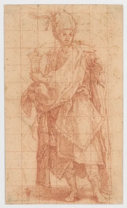 Framed Print : Study of a male figure with a goblet (one of the kings from The Adoration'), 1550 / 1600. Creator: Unknown Framed Print : Study of a male figure with a goblet (one of the kings from The Adoration'), 1550 / 1600. Creator: Unknown