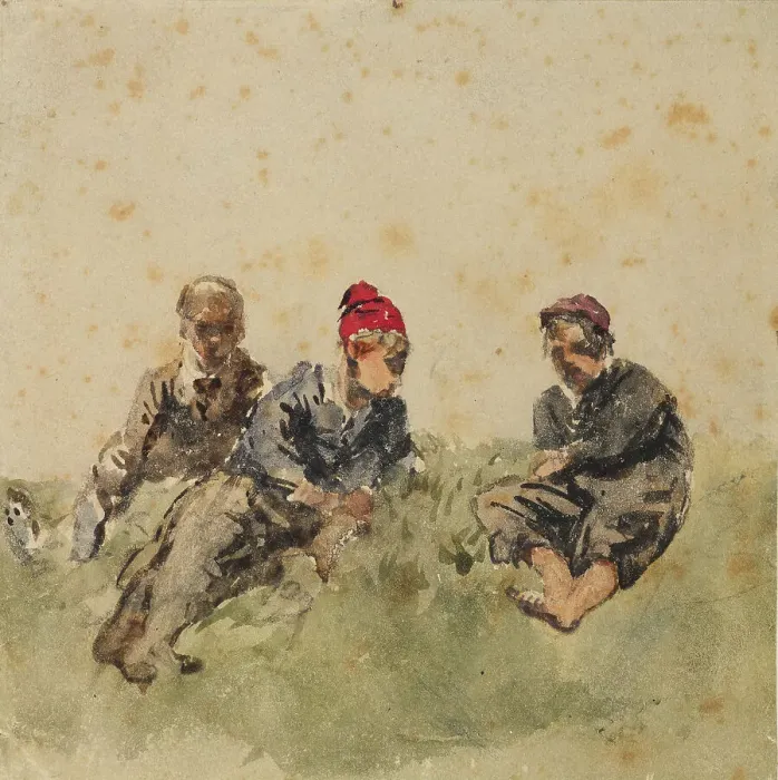 Framed Print : Study of Three Male Figures Lying on a Bank, c1820s. Creator: David Cox the Elder