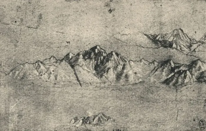 Framed Print : Study of Mountain Ranges, c1480 (1945). Artist: Leonardo da Vinci Framed Print : Study of Mountain Ranges, c1480 (1945). Artist: Leonardo da Vinci