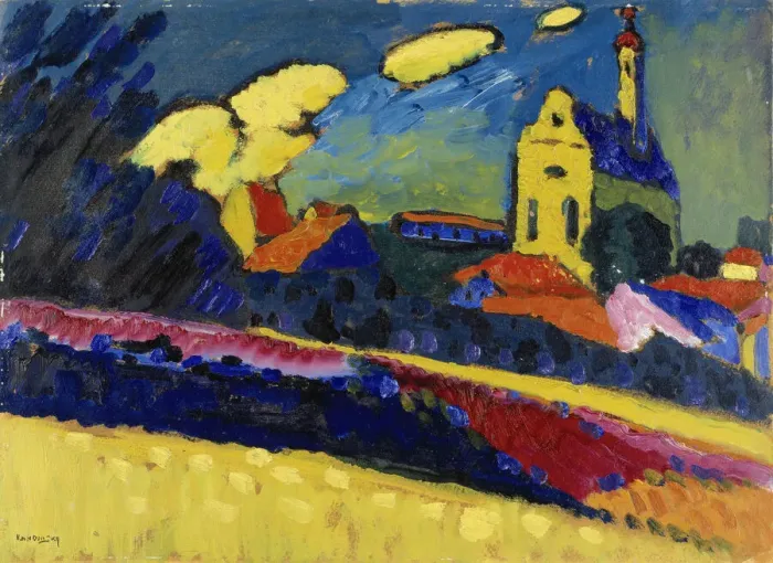 Framed Print : Study for Murnau - Landscape with Church, 1909. Creator: Kandinsky Framed Print : Study for Murnau - Landscape with Church, 1909. Creator: Kandinsky