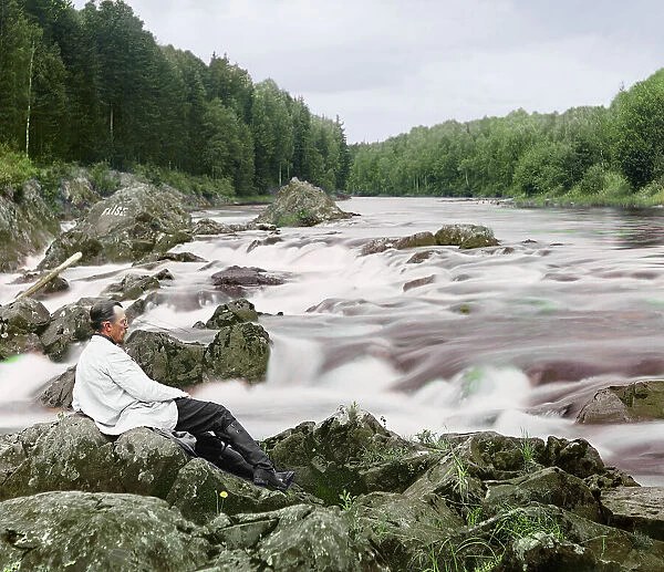 Study near the Kivach waterfall, Suna River, 1915. Creator: Sergey Mikhaylovich Prokudin-Gorsky