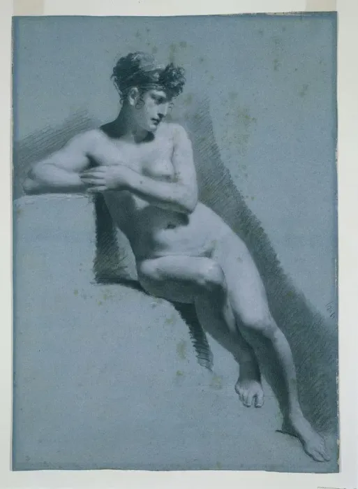 Framed Print : Study of a Nude Woman, Seated Looking to the Right (recto) Study of a Male Nude (verso), c1810 Framed Print : Study of a Nude Woman, Seated Looking to the Right (recto) Study of a Male Nude (verso), c1810