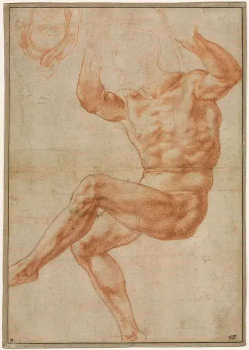 Framed Print : Study for the Nude Youth over the Prophet Daniel (recto), 1510-11 Framed Print : Study for the Nude Youth over the Prophet Daniel (recto), 1510-11