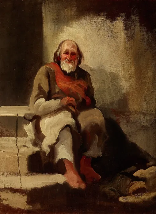 Framed Print : Study of an Old Man Sitting on the Stairs, c1840. Creator: Piotr Michalowski Framed Print : Study of an Old Man Sitting on the Stairs, c1840. Creator: Piotr Michalowski