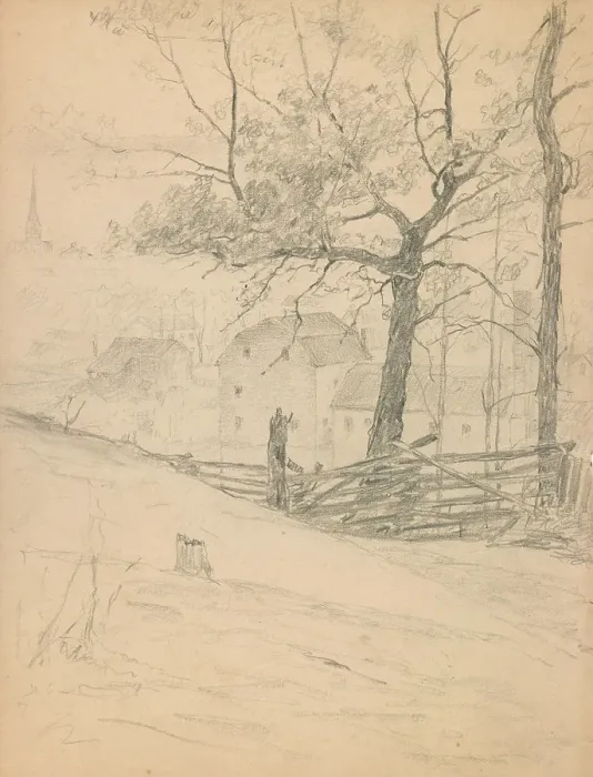 Framed Print : Study for The Old Mills at Brookville, 1900. Creator: John Ottis Adams Framed Print : Study for The Old Mills at Brookville, 1900. Creator: John Ottis Adams