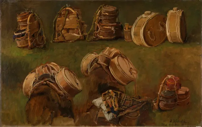 Framed Print : Study of Pack Saddles and other Objects. Artist: Askevold, Anders (1834-1900)