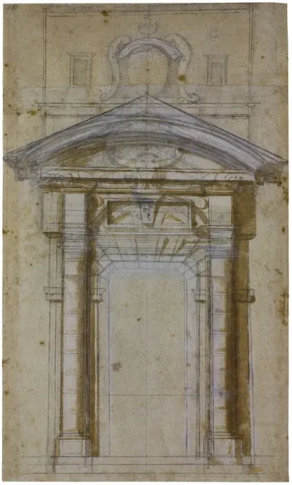 Framed Print : Study for Porta Pia in Rome, ca 1561. Artist: Buonarroti, Michelangelo (1475-1564) Framed Print : Study for Porta Pia in Rome, ca 1561. Artist: Buonarroti, Michelangelo (1475-1564)