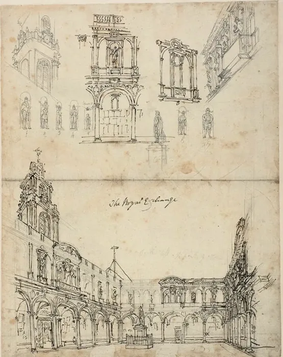 Framed Print : Study for The Royal Exchange, from Microcosm of London, c. 1809 Framed Print : Study for The Royal Exchange, from Microcosm of London, c. 1809