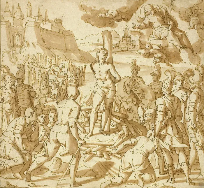 Framed Print : Study for Saint James Saving an Innocent from the Flames, 1600. Creator: Lazzaro Tavarone Framed Print : Study for Saint James Saving an Innocent from the Flames, 1600. Creator: Lazzaro Tavarone