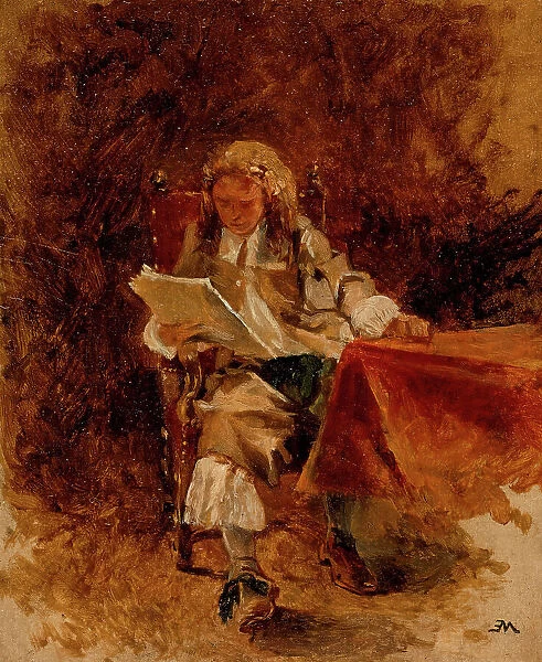 Study of a Seated Cavalier Reading, c1870. Creator: Jean Louis Ernest Meissonier