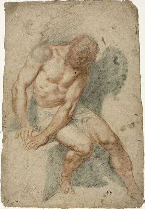 Framed Print : Study of a Seated Male Nude, c.1600. Creator: School of Federico Barocci Italian, 1526 / 28 Framed Print : Study of a Seated Male Nude, c.1600. Creator: School of Federico Barocci Italian, 1526 / 28
