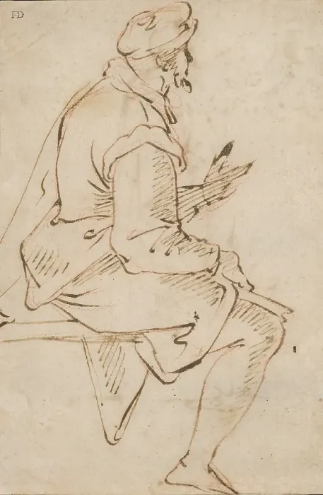 Framed Print : Study of a seated man, around 1500. Creator: Unknown Framed Print : Study of a seated man, around 1500. Creator: Unknown