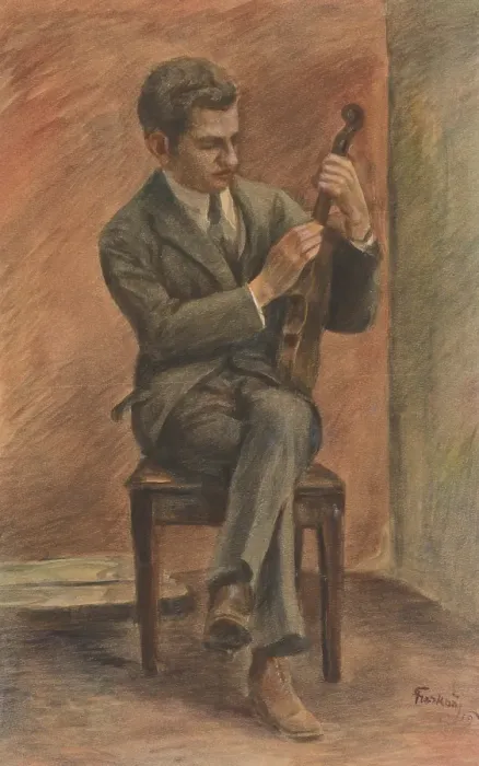 Framed Print : Study of a seated violinist, 1919. Creator: Ladislav Treskon Framed Print : Study of a seated violinist, 1919. Creator: Ladislav Treskon